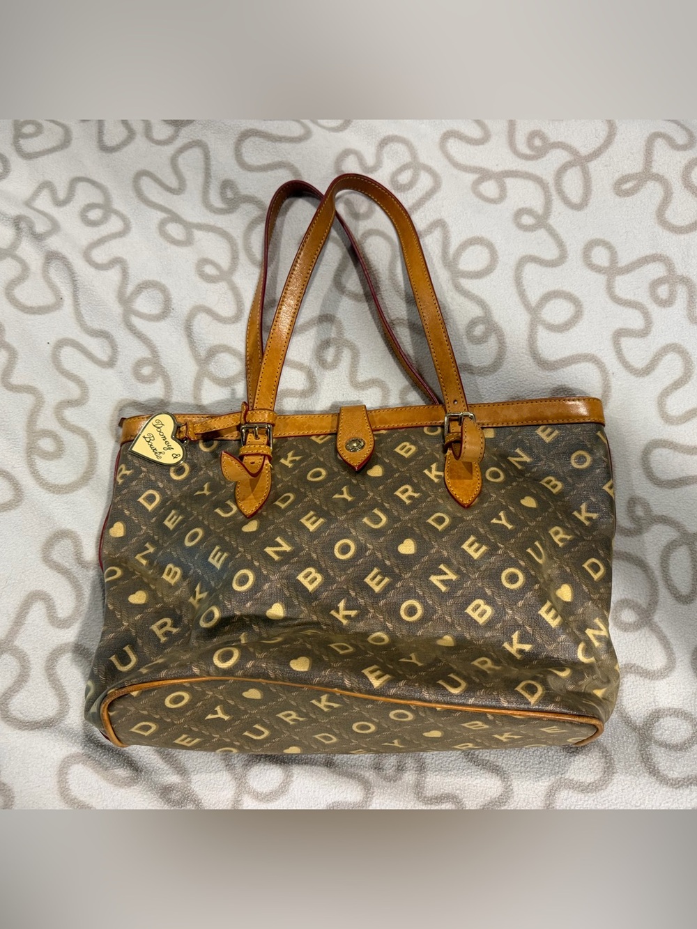 Vintage Dooney & Bourke Brown Logo Tote with Tan Leather Handles
